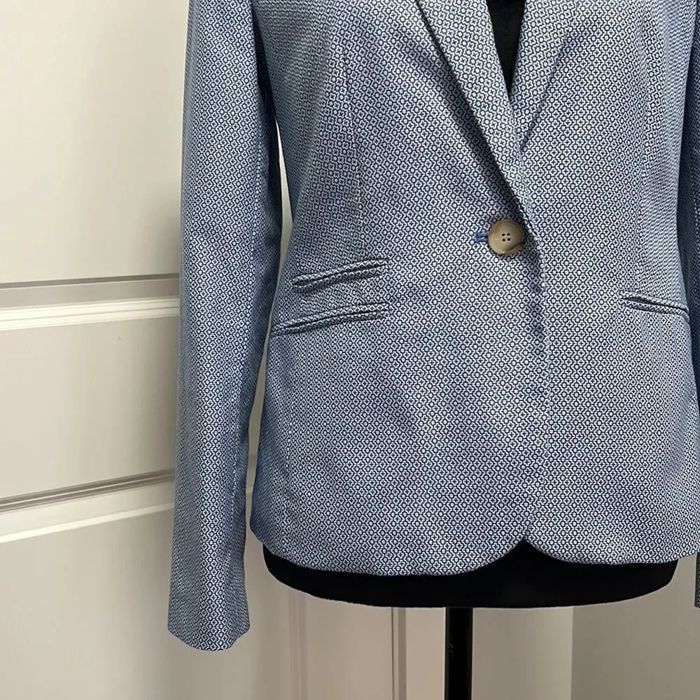 TALBOTS Women’s Blue Print Single Button 100% Cotton Lined Blazer size 2 - Picture 5 of 9